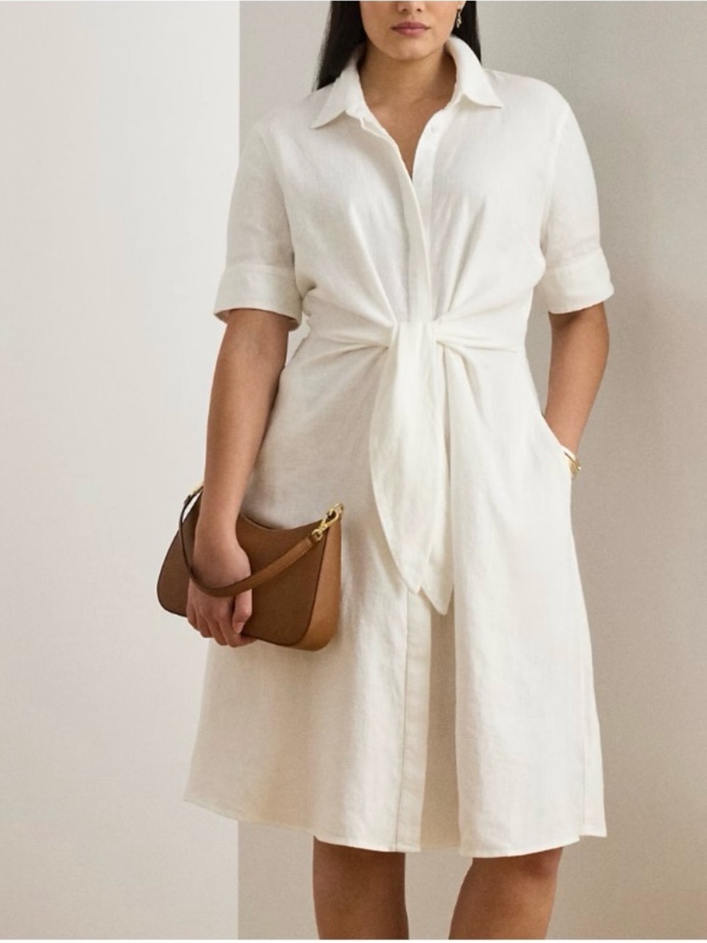 Ralph Lauren 100% Linen White Tie-Front Dress - Picture 5 of 14